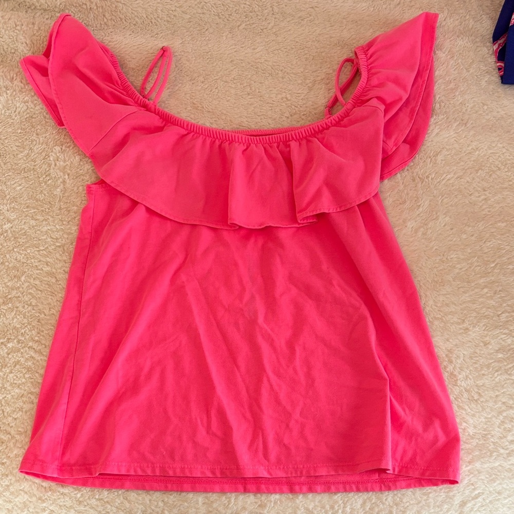 Lilly Pulitzer Bright Pink Ruffle Blouse